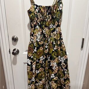 Moon River Anthropologie Floral Midi Dress - Green and Black size Small